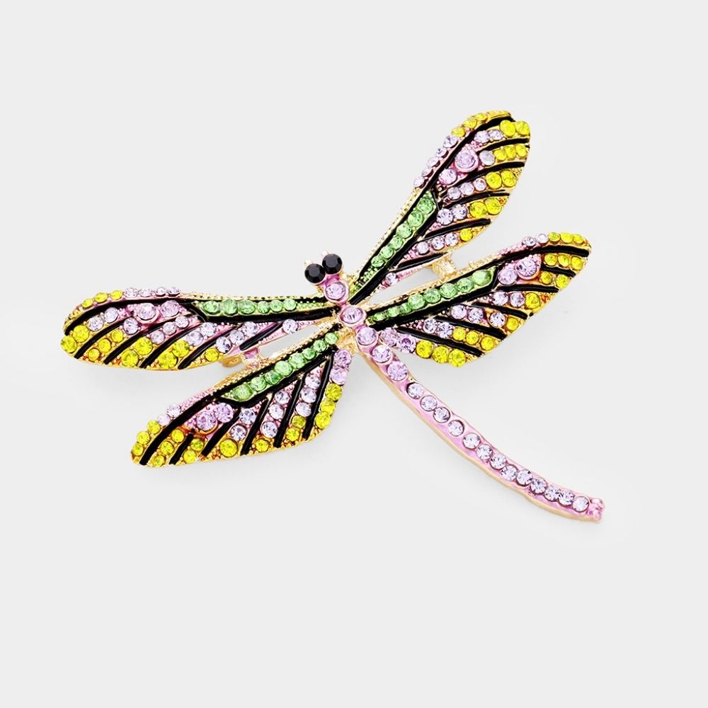 Purple Dragonfly Pin Rhinestone Crystal Brooch Statement Accessory